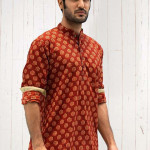 Men Red & falu red Ethnic Motifs Flared Sleeves Thread Work Kurta