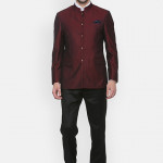 Men Maroon & Black Solid Regular-Fit Two-Piece Suit